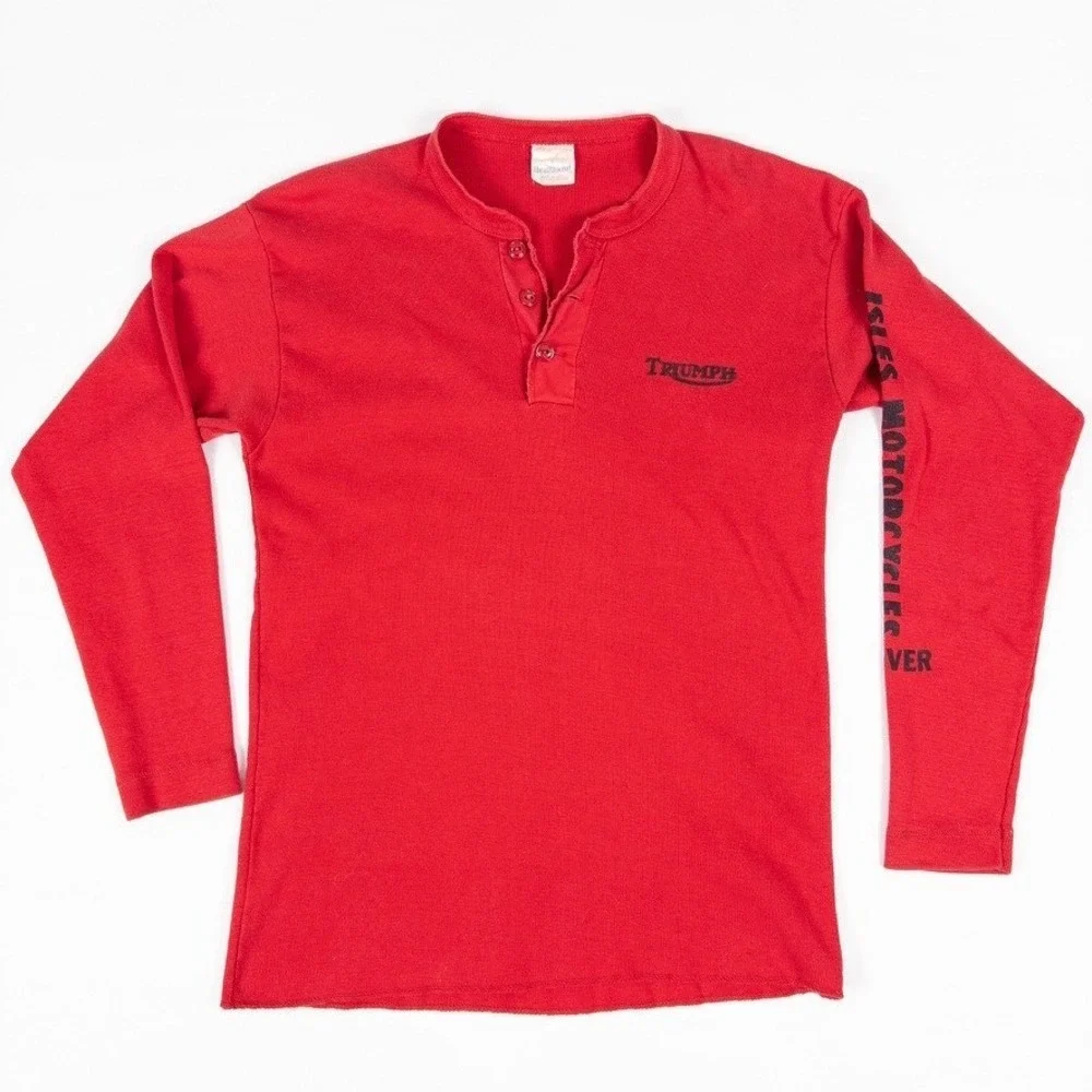 Triumph Henley Ribbed Motorcycle‎ Jersey Denver USA Made L Red Vintage 80s Isles